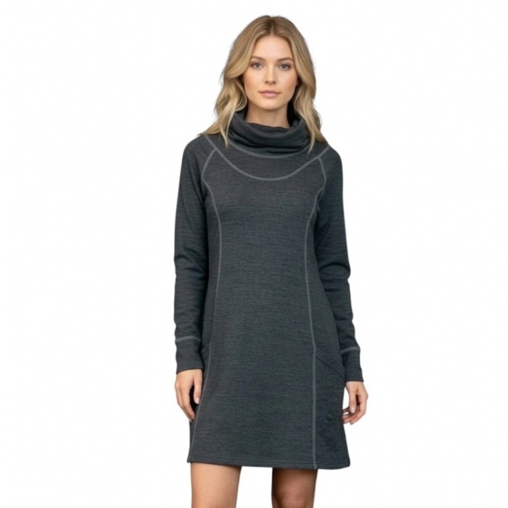 Kuhl Lea Dress Charcoal Gray Heather Cowl Neck Long Sleeve Womens medium‎